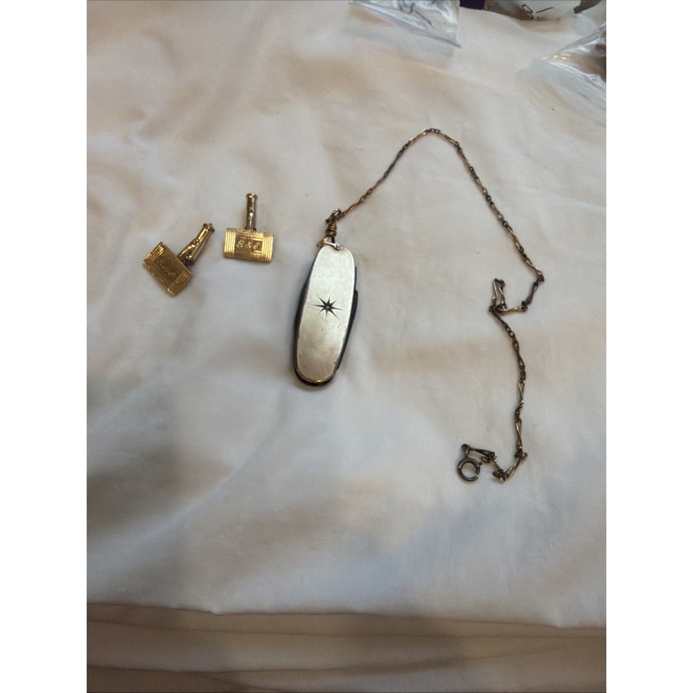 Vintage Gold Filled Pocket Knife Pendant And Cuff Links | Initials RMS